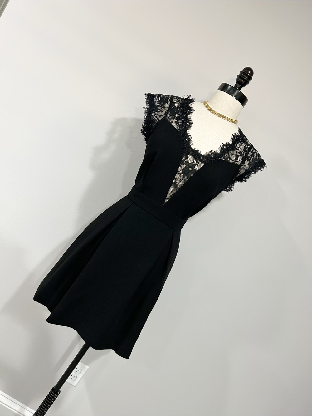 BCBGeneration Black Lace Cap-Sleeve Mini Dress